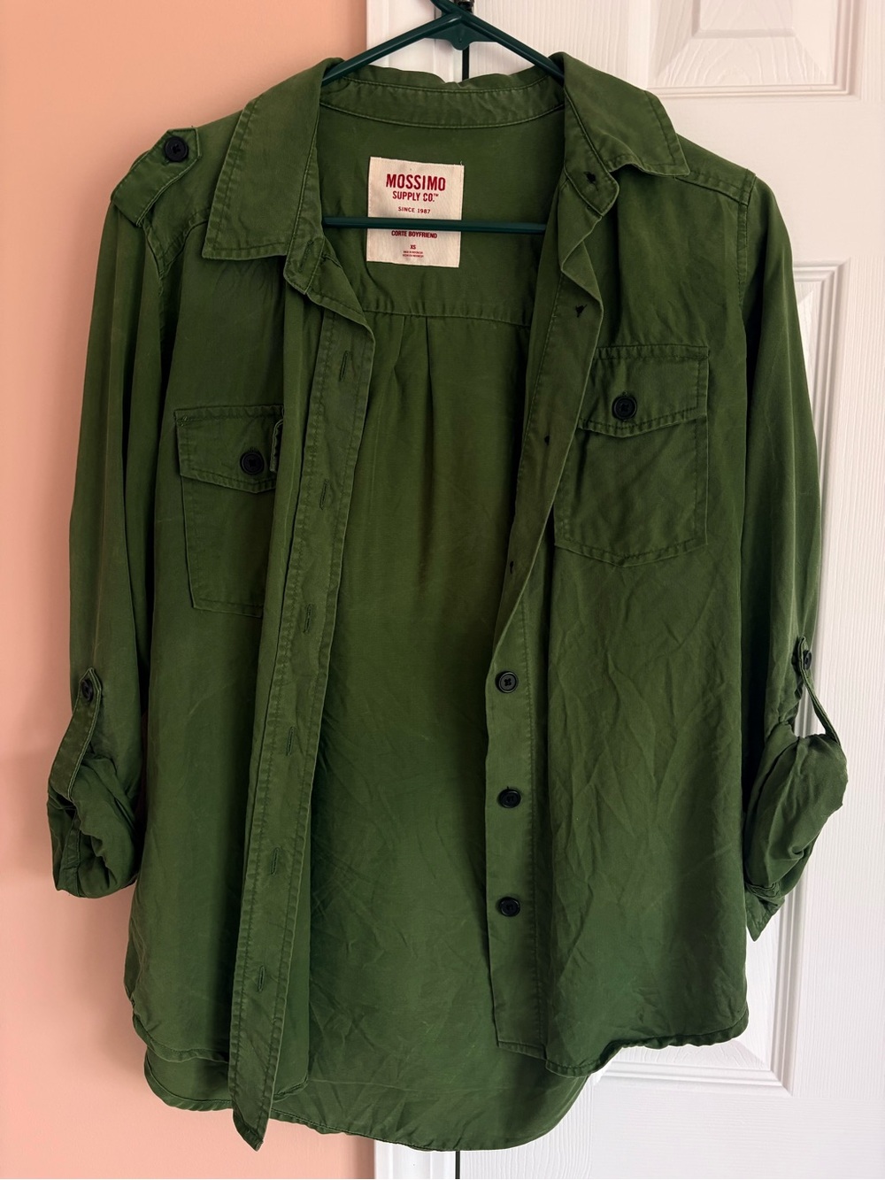 XS Olive Green Button-Up Shirt